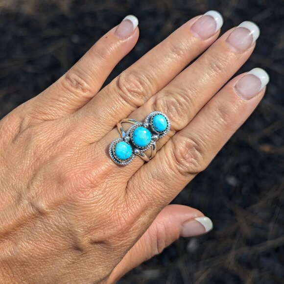 SouthwestArtisans Jewelry - Handmade Navajo Blue Diamond Turquoise Ring Sterling Silver NA Jewelry Sz 8.75**